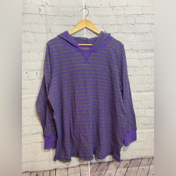 Woman Within Womens Plus Size 1X Purple/Gray Long Sleeve Hooded Pullover Top - Picture 1 of 5